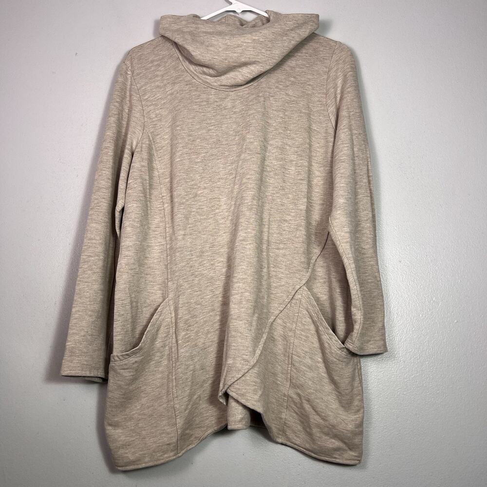 Purejill Women's Cowl Sweatshirt Sz L Beige Pocket Boho